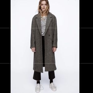 ZARA NWT Wool Blend Tweed Oversized Lapel Coat Size Small